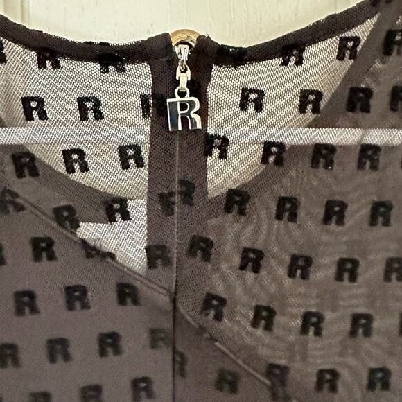 Rotate Isadora Black Flocked Monogram Sheer Long Sleeve Maxi Dress Size 6 - Picture 7 of 8